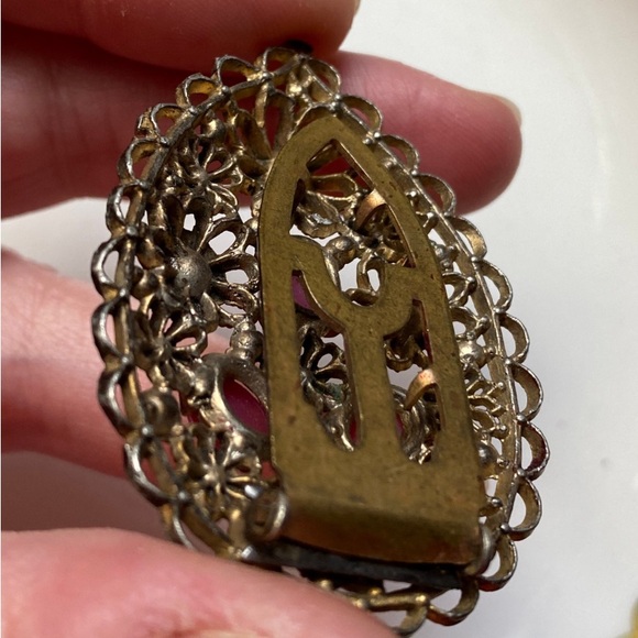 Lovely Art Deco Vintage 1920s - 1930s Filigree Dress Scarf Clip Rhinestones - Picture 3 of 9